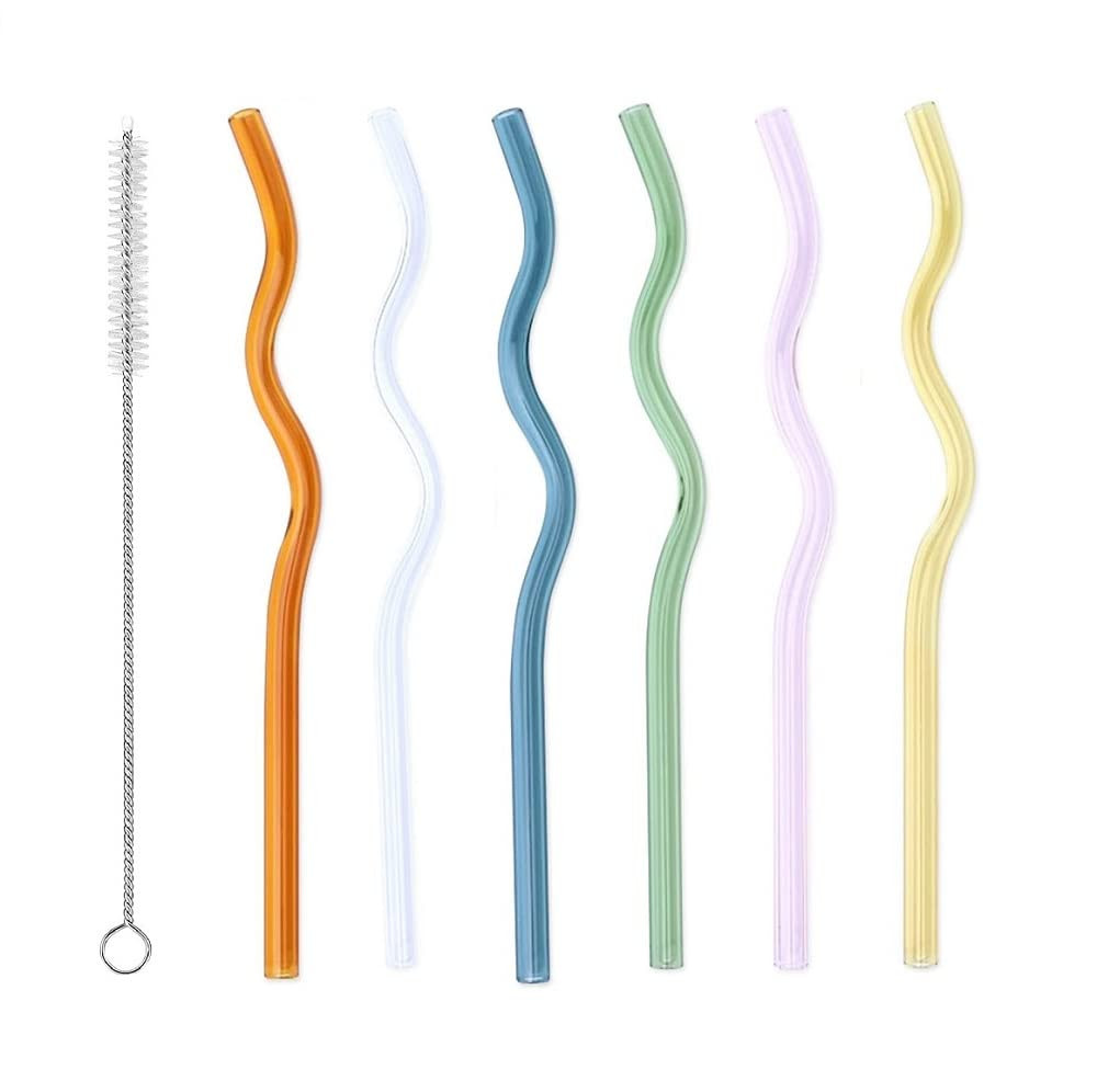 Glass Straws, High Borosilicate Bent Glass Straw Wavy Reusable Transparent Multi Colored Straws f... | Amazon (CA)