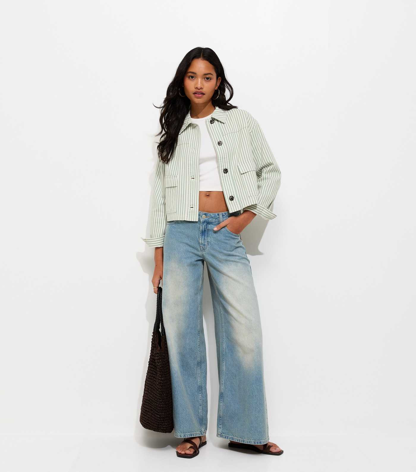 Cream and Green Striped Short Shacket | New Look | New Look (UK)