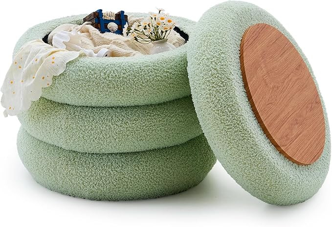 Wimarsbon Round Storage Ottoman, Modern Sherpa Footstool, Teddy Vanity Stool with Flip-Top Tray, ... | Amazon (US)