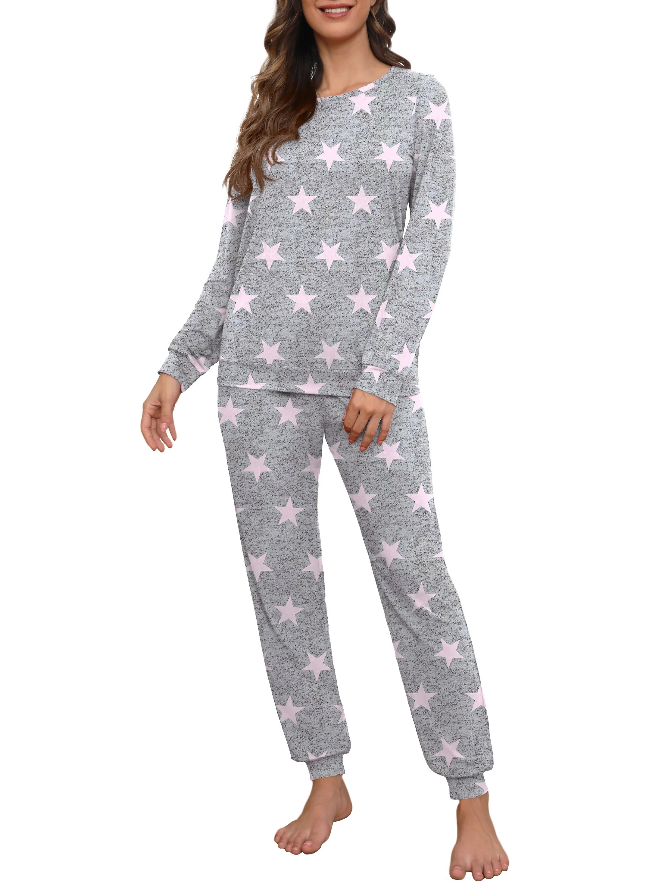 MINTREUS Womens Pajama Set Long Sleeve Sleepwear Nightwear Soft Pjs Lounge Sets With Pockets | Walmart (US)