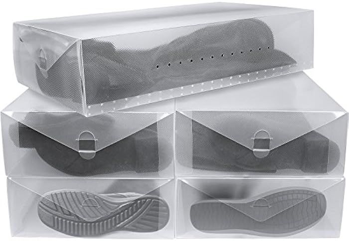 Greenco Clear Foldable Shoe Storage Boxes, 5 Pack. Stackable Heavy Duty Plastic Boot Storage Boxe... | Amazon (US)