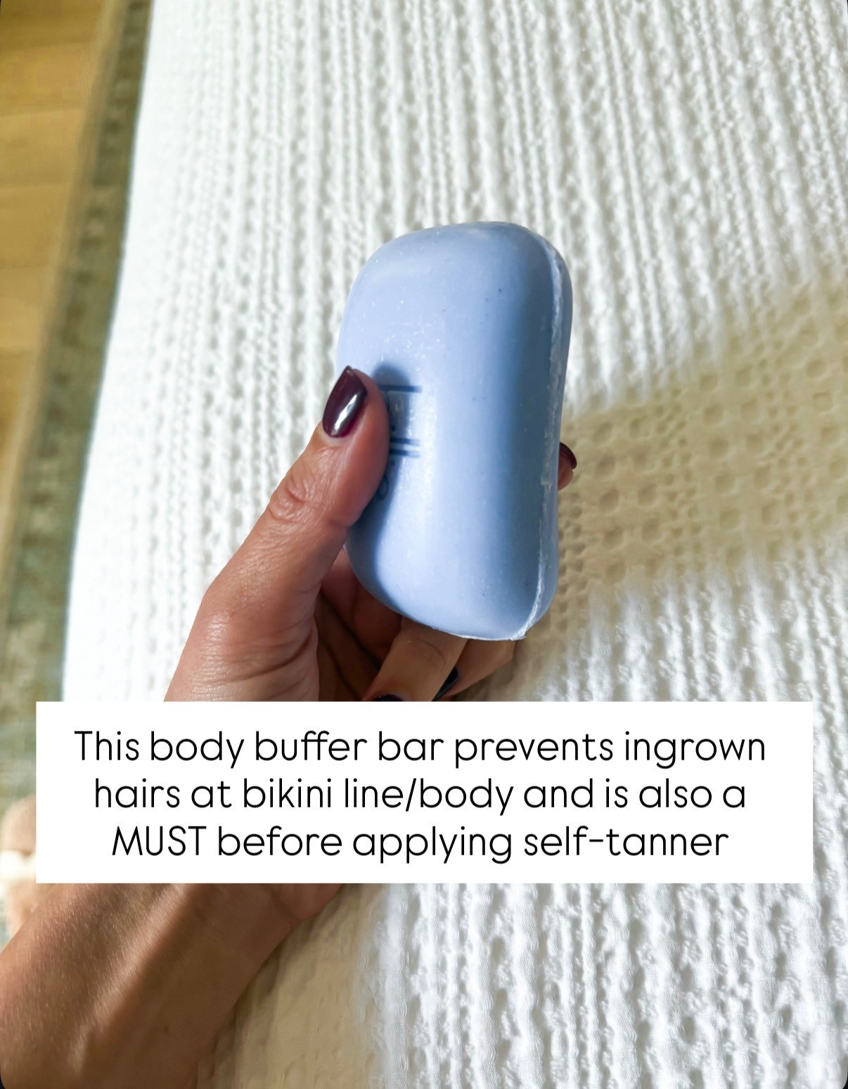This body buffer bar prevents ingrown hairs and is a MUST before you shave or self tan! Gently exfoliates the skin!

#LTKmorningroutine #LTKselfcare #LTKBeauty
