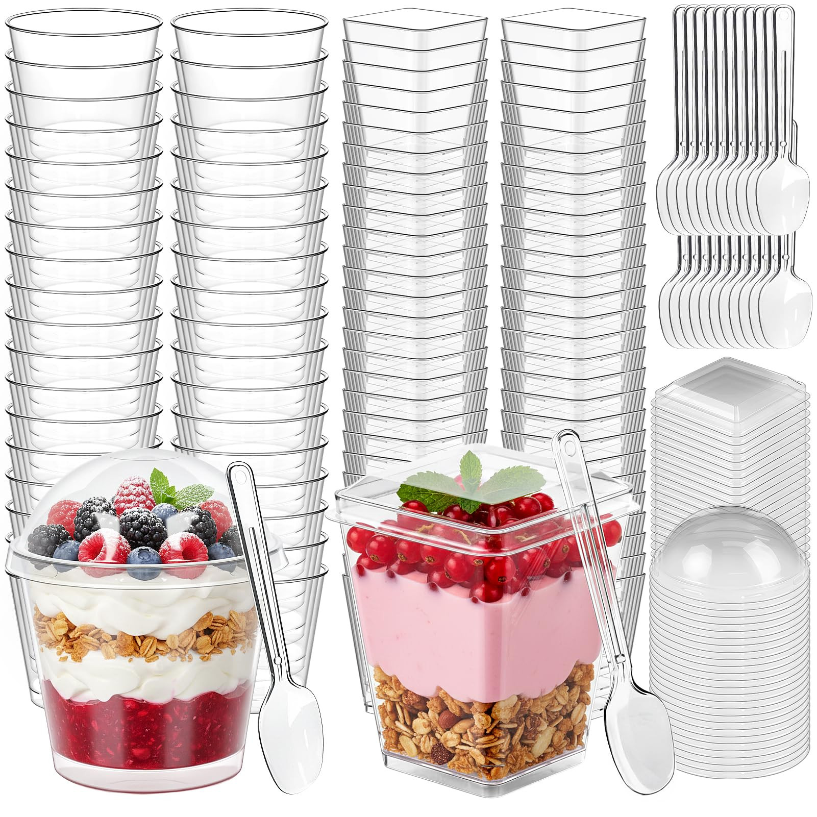 300 Pcs Dessert Cups with Spoons and Lids, 5 Oz and 7 Oz Clear Plastic Parfait and Shooter Cups f... | Amazon (US)