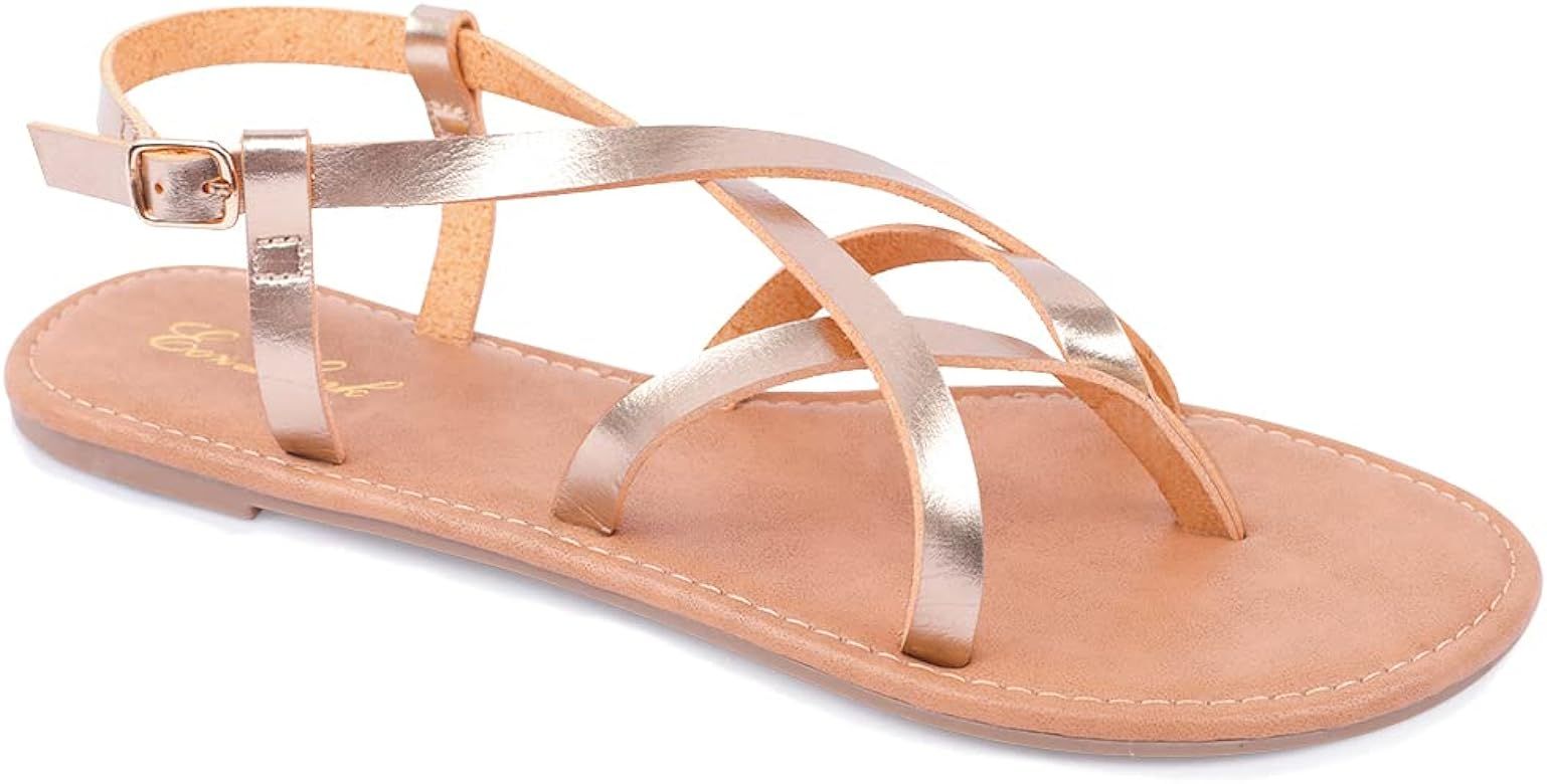 EozLink Women's Strap Sandals Flat Sandal Fisherman Strappy Sandals Gladiator Flat Sandal Roman S... | Amazon (US)