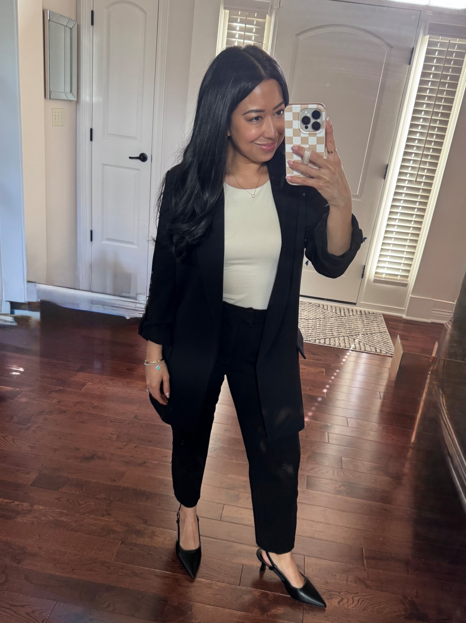 Classic timeless work outfit. 
Business casual. 
Blazer is old Zara but linked very similar options that I love. 
Wit and wisdom straight leg pants size 0 petite (size down 1-2 sizes in this brand). - extremely comfortable for a work pant. 
Tank is loft. Size Small TTS. 
Sling back pointed toe strappy black kitten heels  target. Linked several similar options. I’m in size 5.5  

#LTKWorkwear #LTKootd #LTKPetite