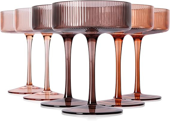 9 oz Brown Coupe glasses Set of 6-Hand Blown Venus ribbed vintage coupe glasses-Brown martini gla... | Amazon (US)