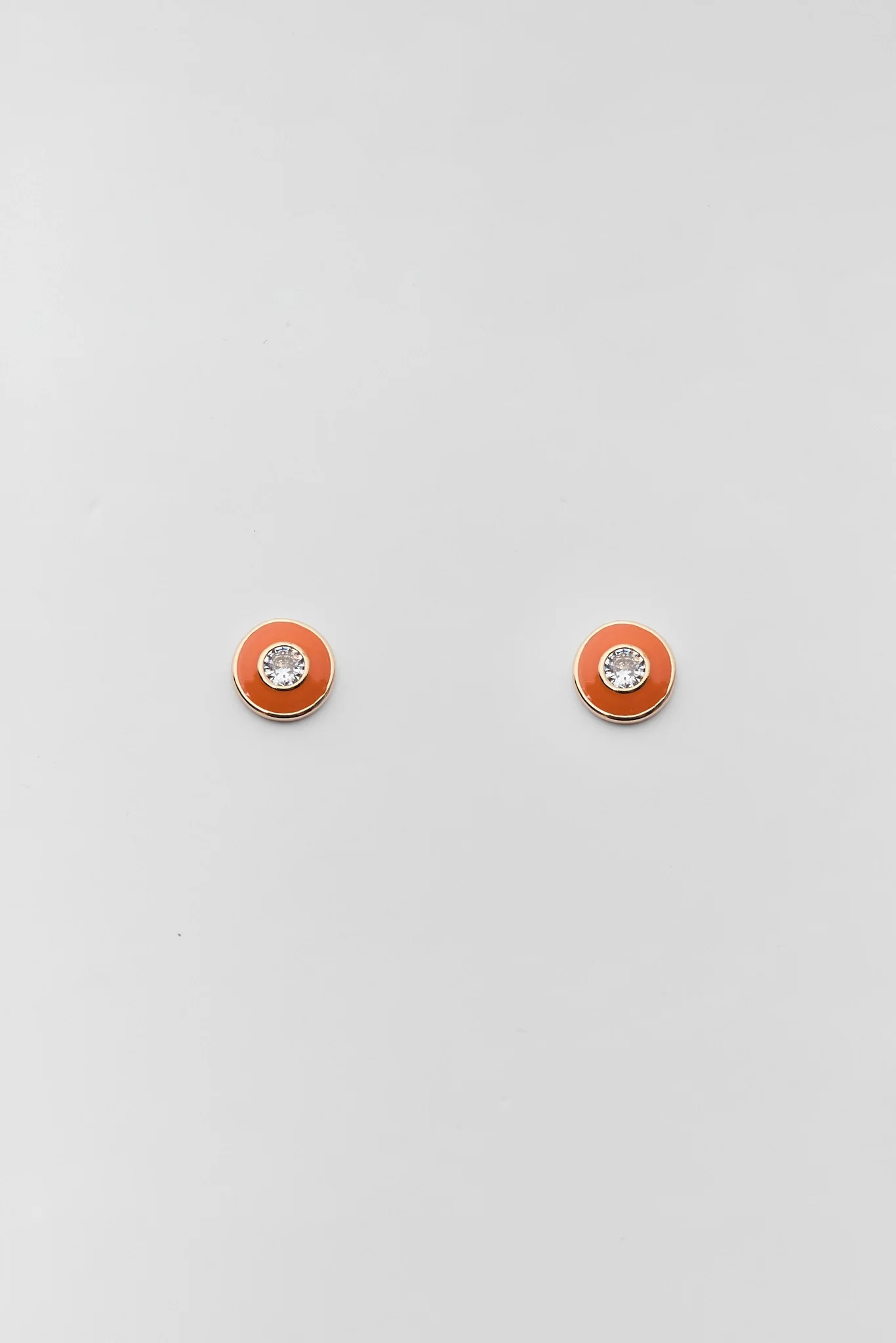 Orange Enamel Rhinestone Stud Earrings | Avara