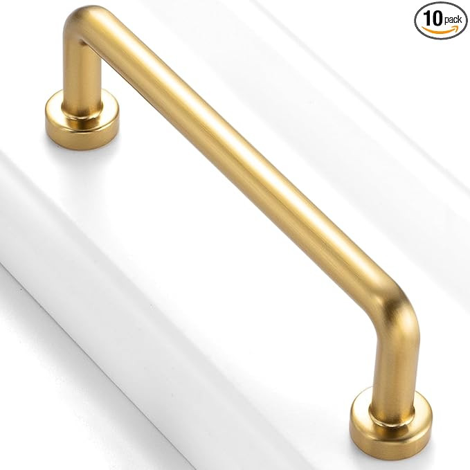 3-3/4 Inch Screw Spacing, Brushed Gold Footed Bar Pulls, Kitchen Cabinet Handles, Pack of 10 | So... | Amazon (US)