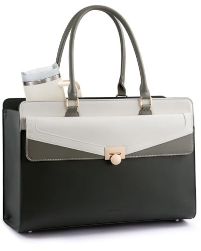 LOVEVOOK Laptop Tote Bag for Women - PU Leather Vintage Work Tote Bag,Waterproof Business Teacher Bag with Large Cup Holder | Amazon (US)