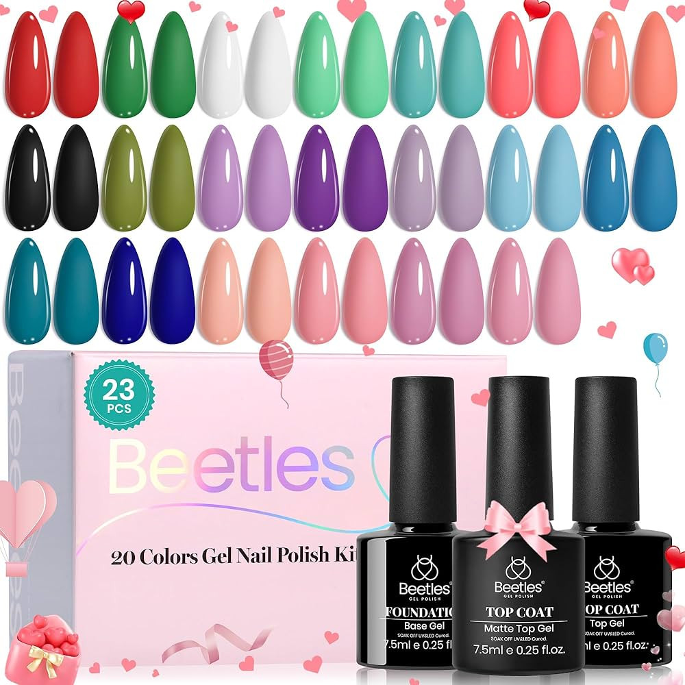 Beetles Gel Nail Polish Set, 23pcs Gel Polish Kit, 20 Colors Pink Green Blue Uv Gel Polish with B... | Amazon (US)