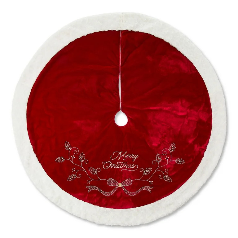 Velvet Merry Christmas Tree Skirt, Red, 48", by Holiday Time | Walmart (US)