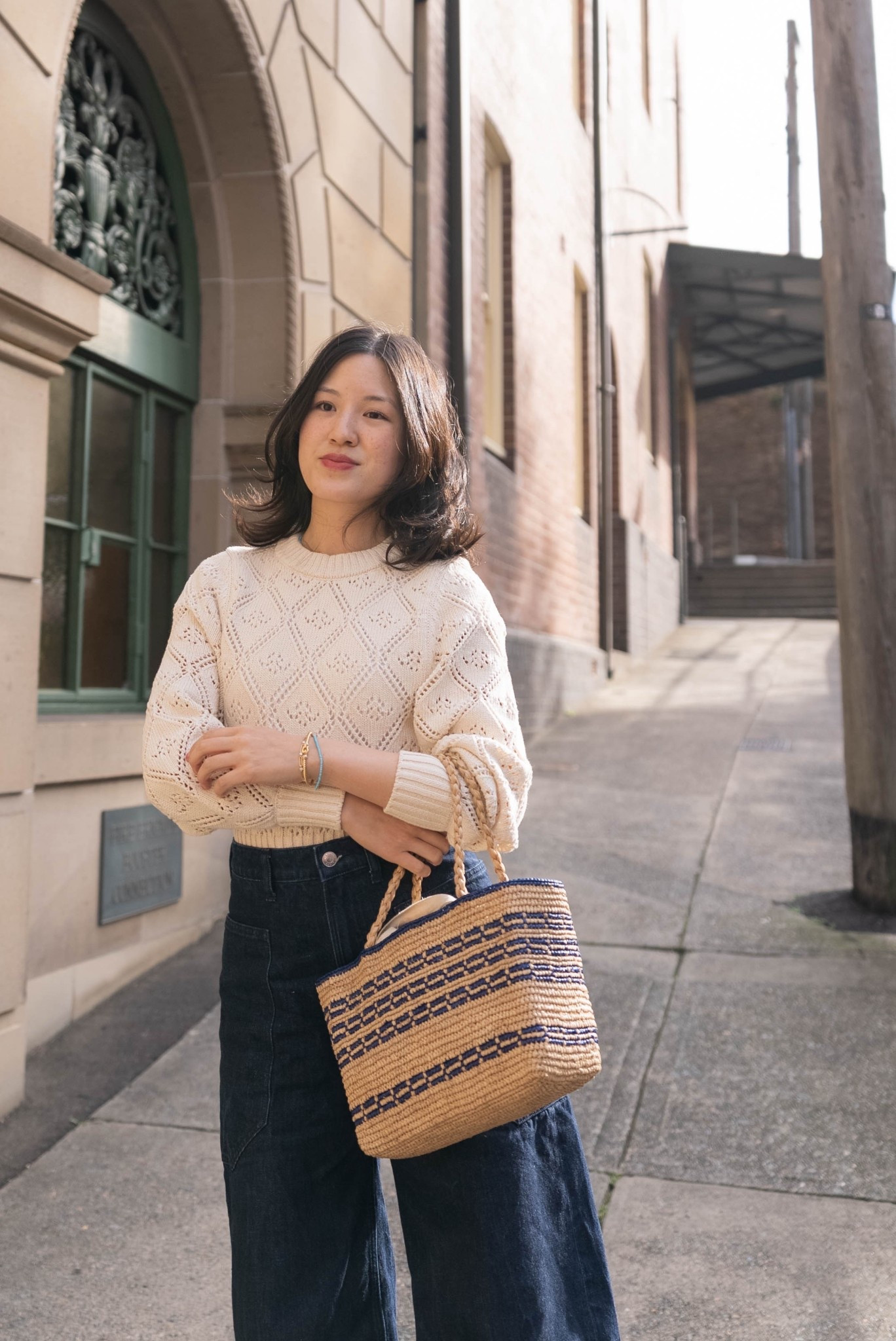 Sweater (runs small, recommend sizing up) 
Jeans in usual size 