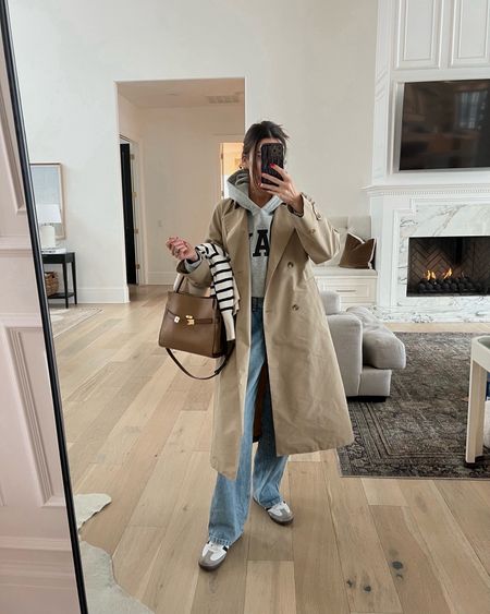 Everyday mom style 🖤 a long trench coat over a sweatshirt and jeans is such an easy and stylish look!  My adidas samba sneakers are back in stock finally - order now if you’ve been wanting these, they sell out fast! 

Mom style; winter style; winter outfit; casual outfit; trench coat; cargo jeans; adidas samba; adidas; gap; gap dale; Christine Andrew 

#LTKshoecrush #LTKstyletip #LTKfindsunder100