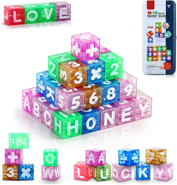 TRILVIX 40 PCS Magnetic Alphabet Blocks, STEM Educational Learning Toys for Kids Ages 3+, Letter ... | Amazon (US)
