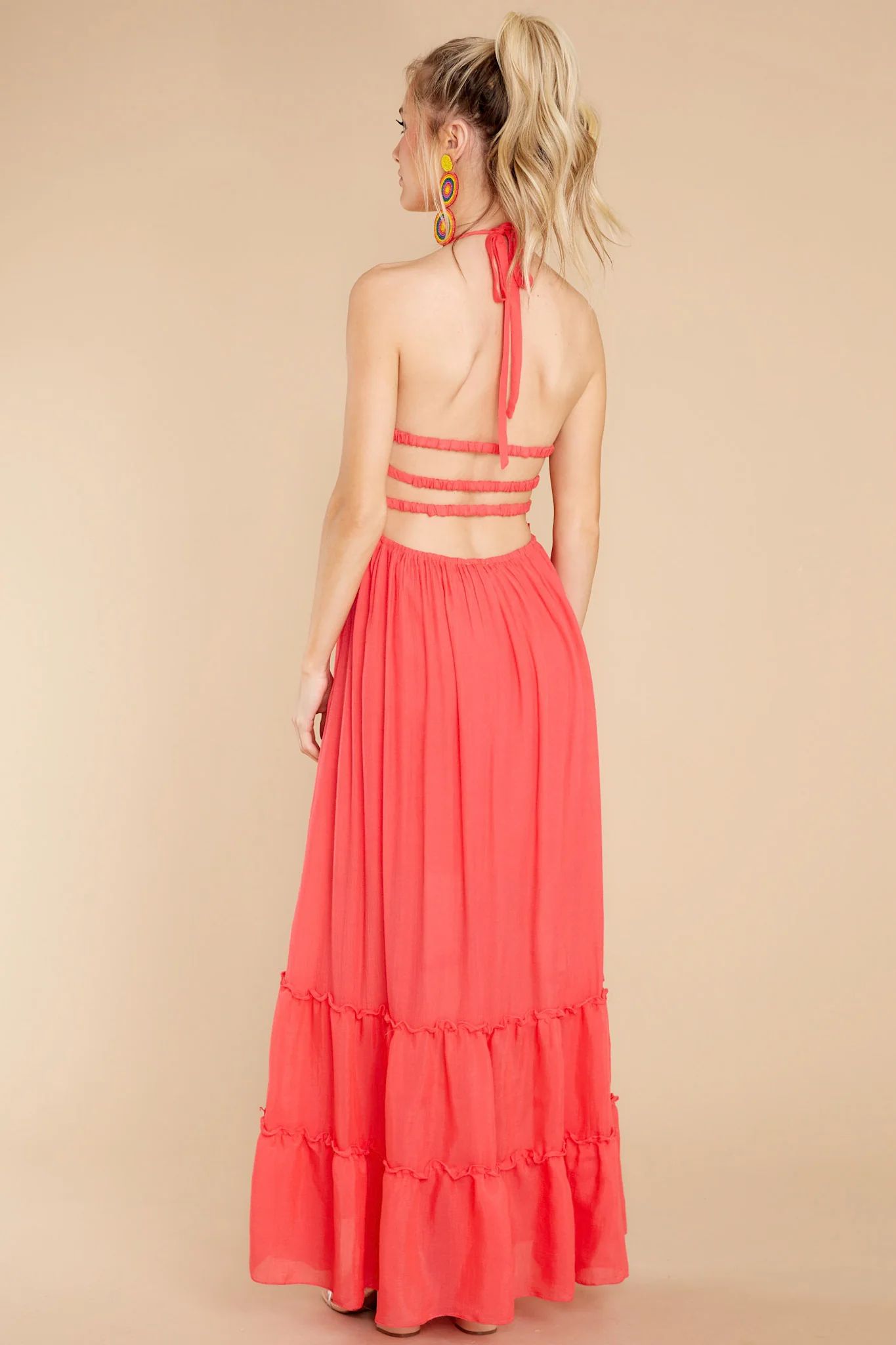 Stick Around Coral Maxi Dress | Red Dress 