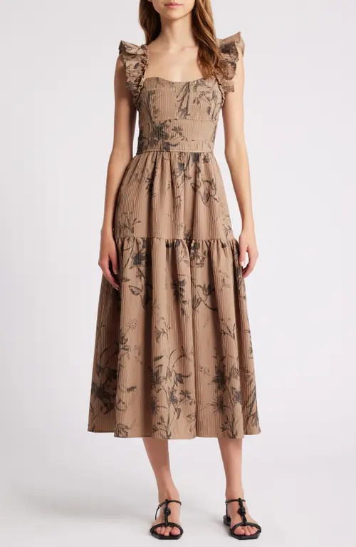 MOON RIVER Floral Sundress in Mocha Multi at Nordstrom, Size X-Small | Nordstrom