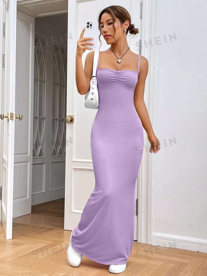 SHEIN EZwear Solid Color Ruched Bust Cami Dress | SHEIN