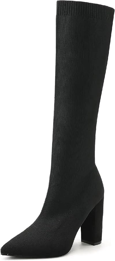 NEWBELLA Women's Knee High Stretch Knit Chunky Heel Non-Slip Boots | Amazon (US)
