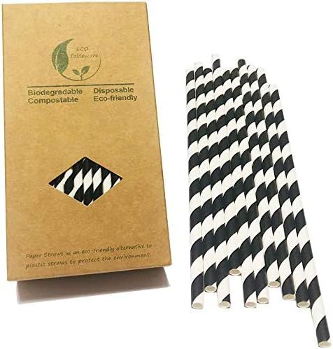 Black Striped Paper Straws, Colorful Stripes Paper Drinking Straws 100 Pack (Black Stripes), Dura... | Amazon (US)