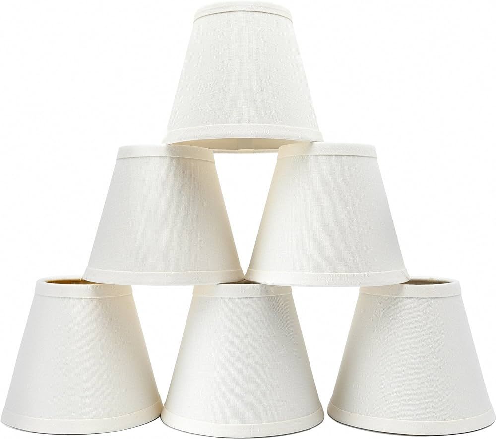 Small Lamp Shade Set of 6 Chandelier Shades 3" X 6" X 5" White Linen Lampshade Clip-On Bulb | Amazon (US)