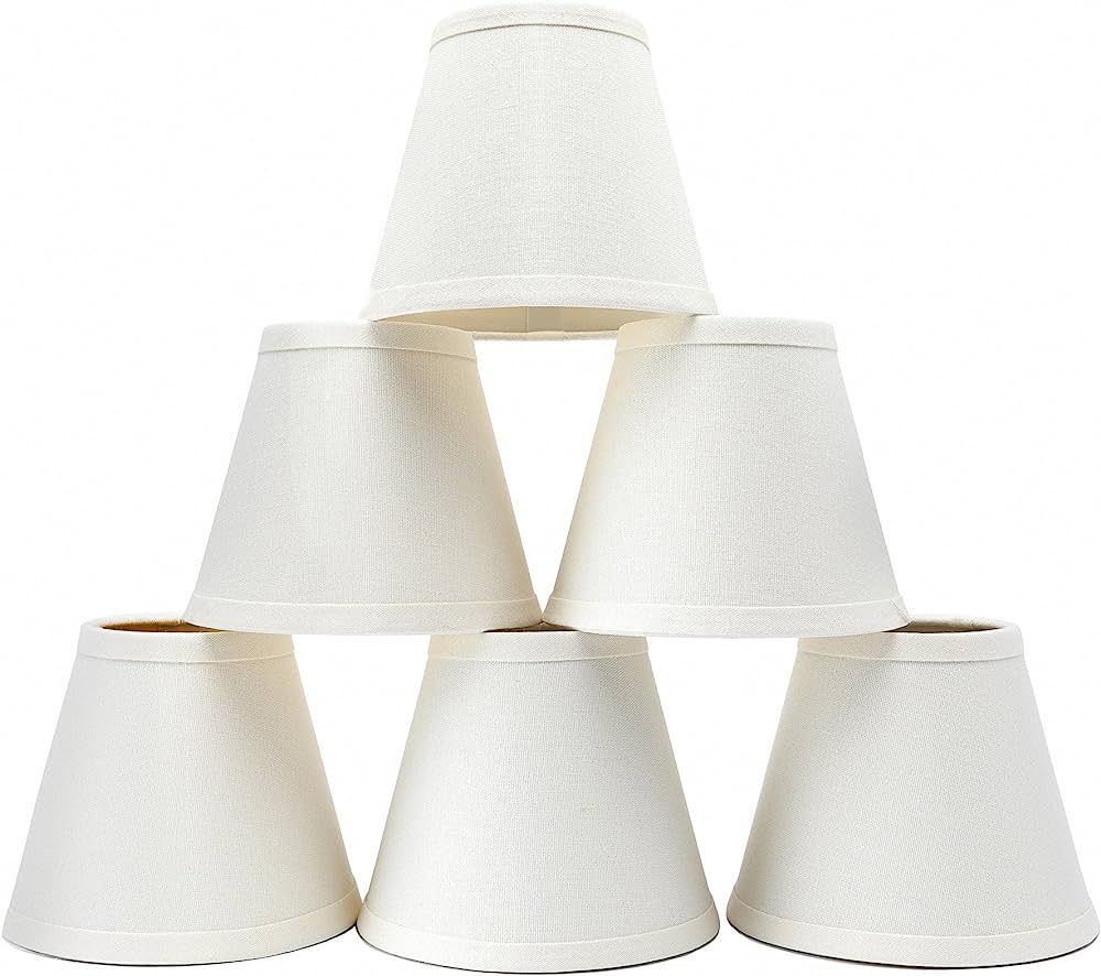 Small Lamp Shade Set of 6 Chandelier Shades 3" X 6" X 5" White Linen Lampshade Clip-On Bulb | Amazon (US)