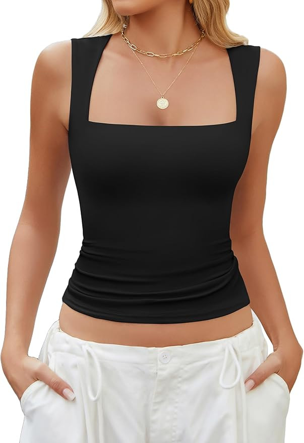 Avidlove Women's Square Neck Tank Top Double Lined Basic Crop Tops Going Out Shirt Slim Fit Summe... | Amazon (US)