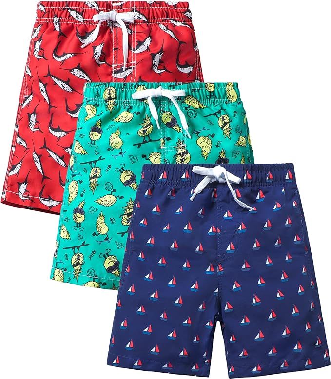 Rolimaka 3 Pack Boy's Swim Trunks Kid Board Shorts with Mesh Lining Youth Swimwear | Amazon (US)