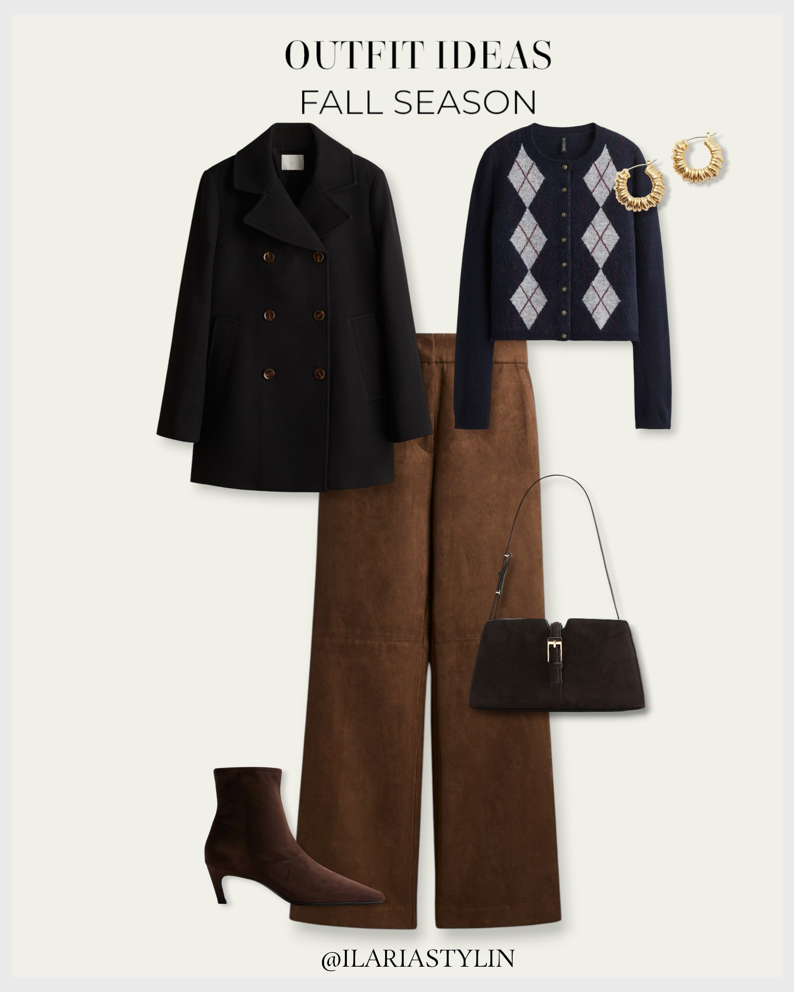 autumn outfit, fall outfit, black coat, double breasted coat, navy blue cardigan, jacquard cardigan, diamond print cardigan, bootcut pants, cardigan, knit cardigan, camel pants, napped pants, brown boots, suede boots, sock boots, heeled boots, black bag, napped bag, shoulder bag, casual outfit, casual chic outfit

#LTKSeasonal #LTKStyleTip #LTKFindsUnder100