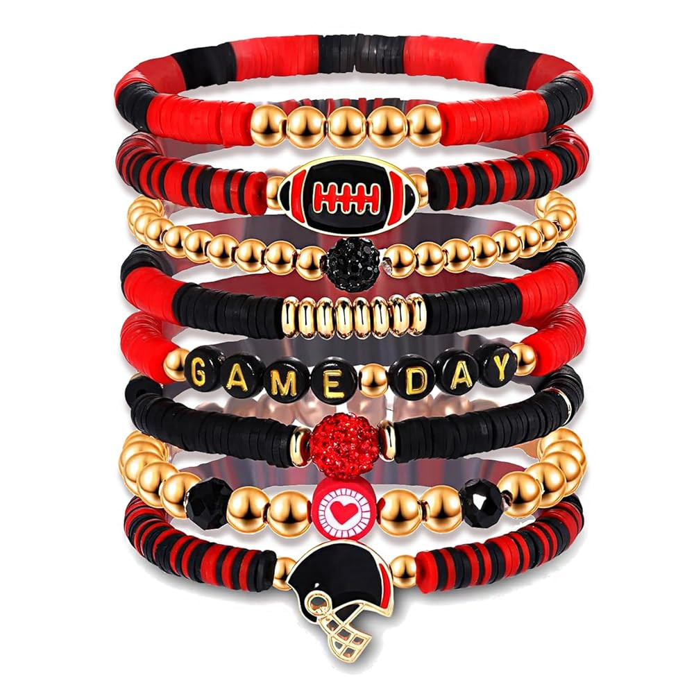 Game Day Bracelets for Women - Red, Black, Blue Heishi Clay Beaded Stretch Bracelets - Stackable ... | Amazon (US)