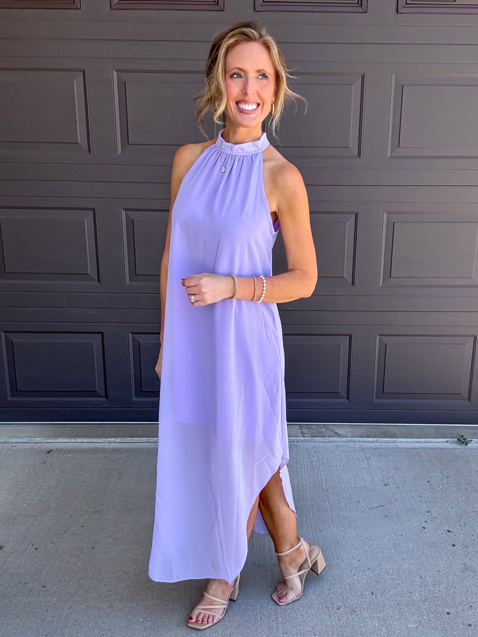 This flowy dress in lavender is absolutely stunning! 💜 Perfect for a wedding guest this spring and summer! Wearing an xsmall.

As an Amazon Influencer I earn commission on qualifying purchases.

Lavender dress, purple maxi dress, spring dresses, summer dress, spring fashion, wedding guest dress, high neck halter dress, purple flowy dress, mom style