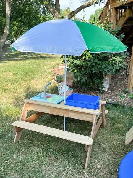 Toddler sensory table with removable cover and umbrella / this green umbrella comes with blue sensory bins and the blue umbrella comes with white - it also fits her working toy sink perfectly 

#LTKkids #LTKhome