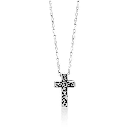 LH Signature Scroll Sterling Silver Delicate Cross Pendant Necklace in 18 | Lois Hill Designs LLC