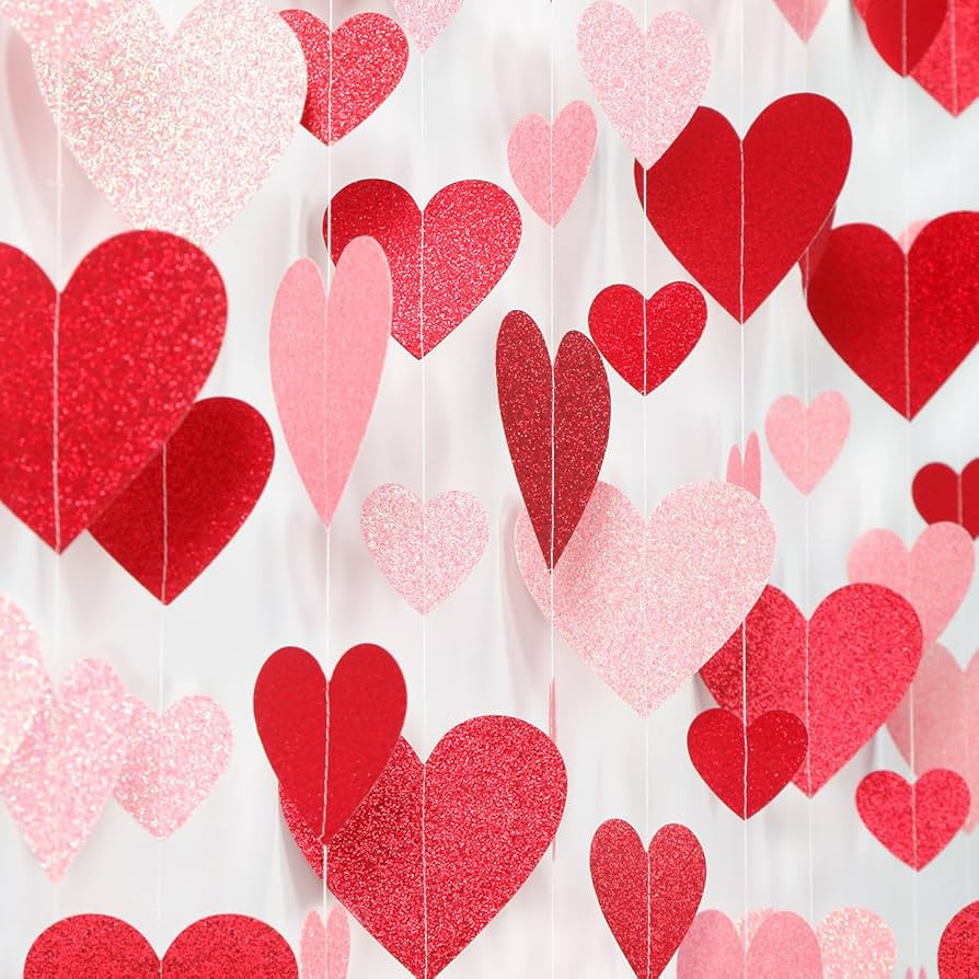Galentines Party-Decoration Valentines Heart Garland - 40ft Red Pink Hanging Paper Streamers, Pro... | Amazon (US)