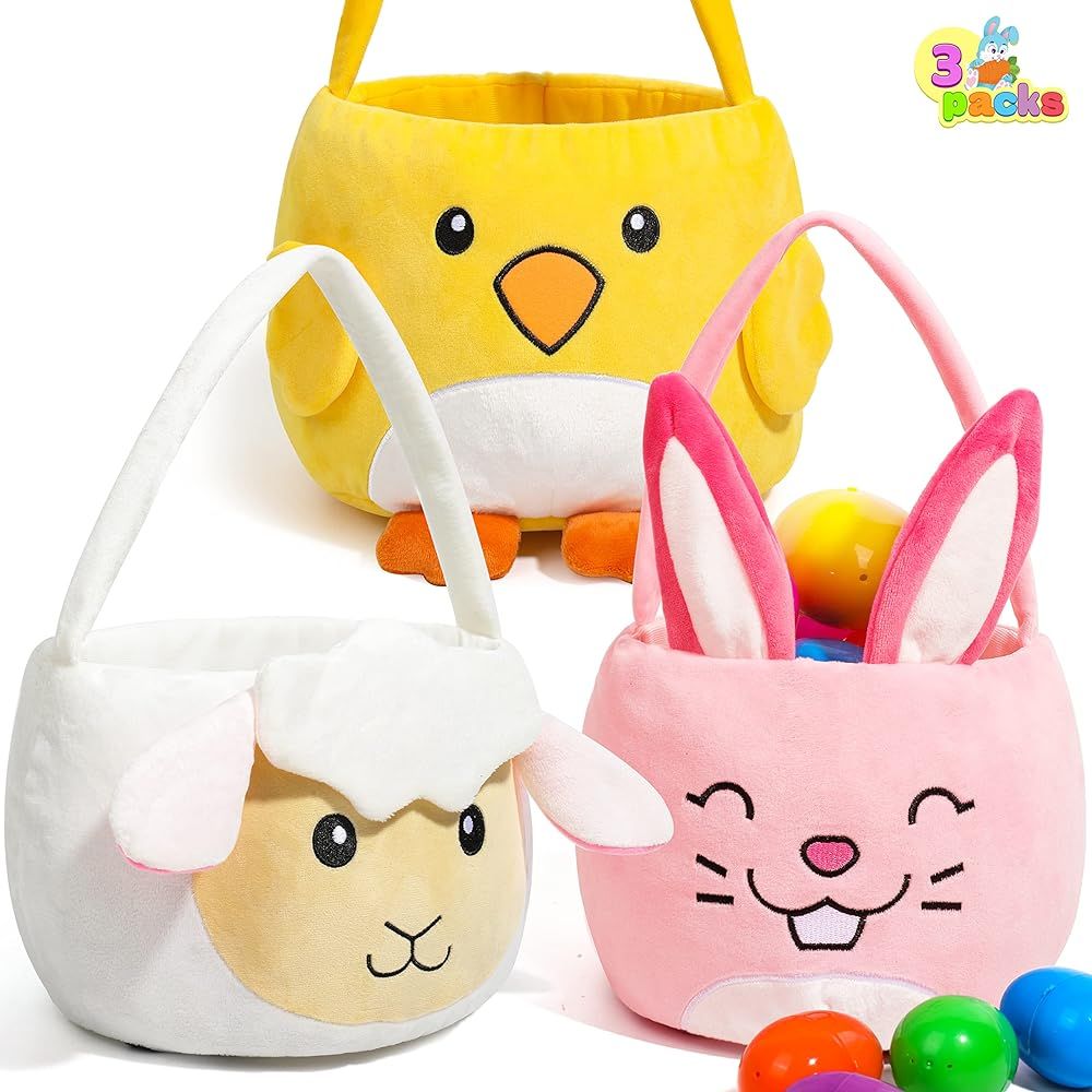 JOYIN 3 Plush Easter Baskets 12.8"x8.7" Cute Bunny & Chicken & Sheep Basket with Handles for Baby... | Amazon (US)