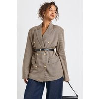 boohoo Women's Houndstooth Belted Double Breasted Blazer in Brown | Size: 6 | Plastic | boohoo (US & Canada)