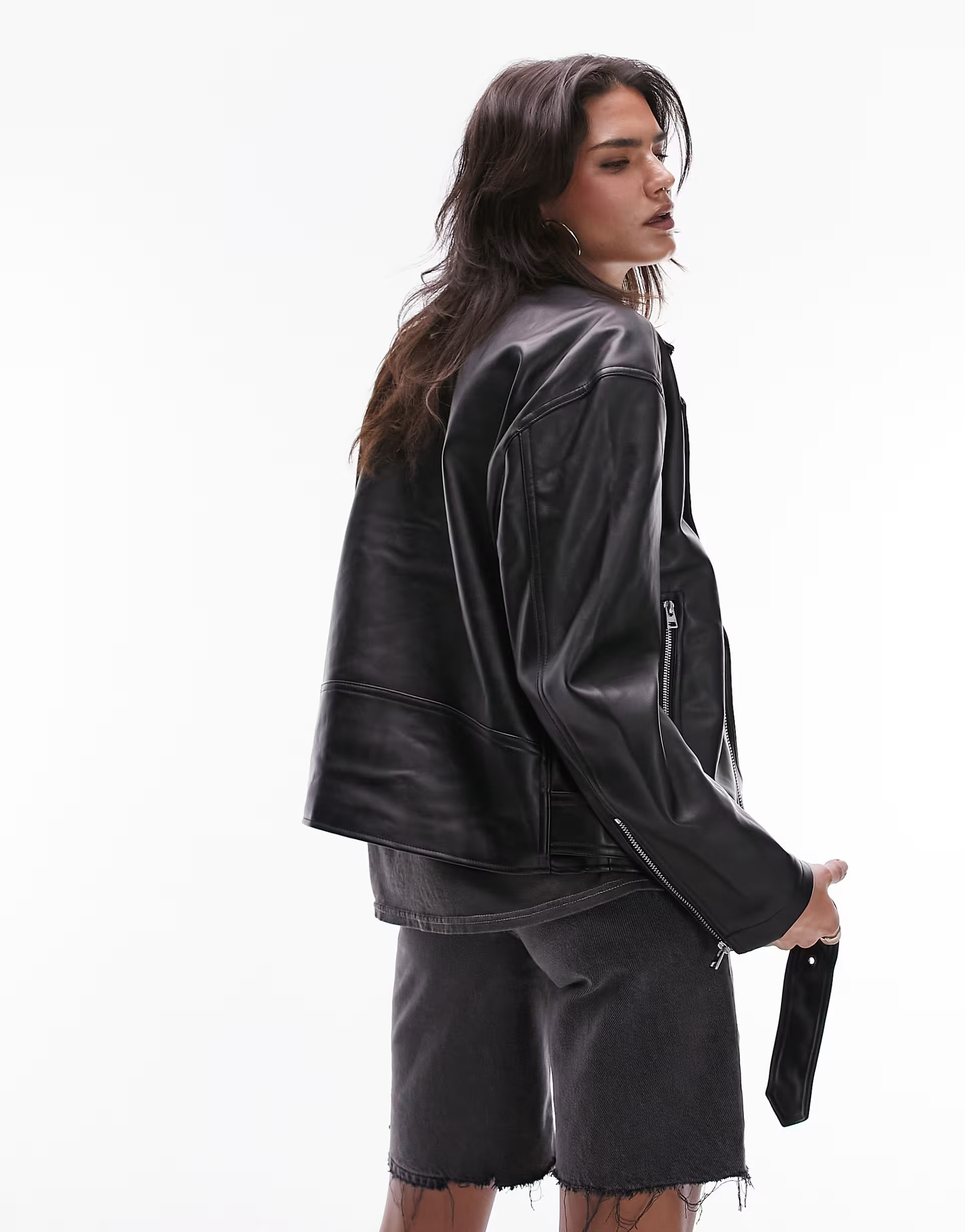 Topshop faux over sized moto jacket in black | ASOS (Global)