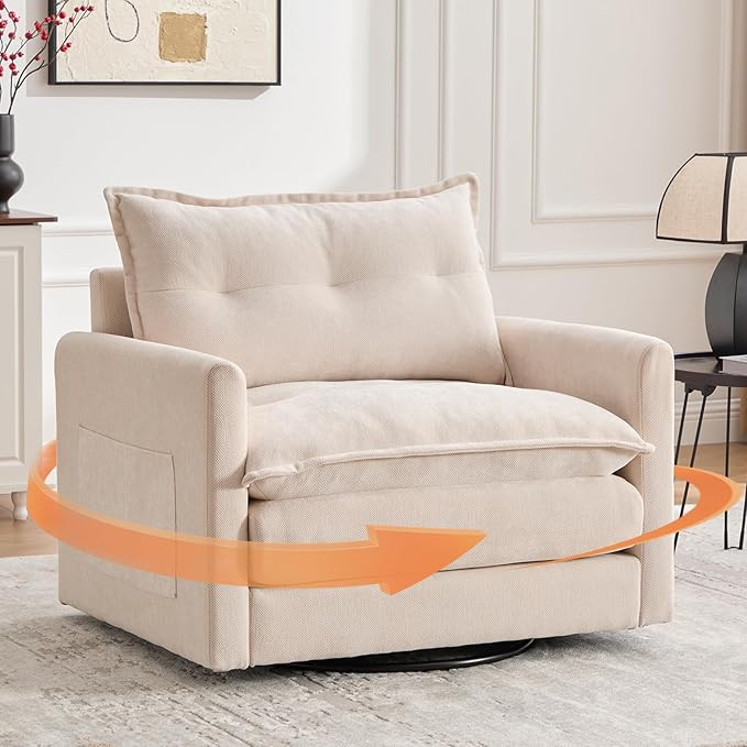 cinkehome Oversized Swivel Chair, 36" Swivel Armchair Accent Chair for Living Room, Mid Century M... | Amazon (US)