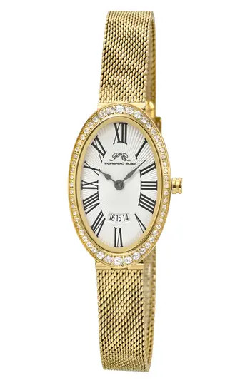 PORSAMO BLEU Women's Eloise Oval Guilloche Dial Topaz Stainless Steel Watch in Gold/White at Nordstrom Rack | Nordstrom Rack