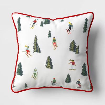 16"x16" Reversible Skiing to Plaid Square Christmas Throw Pillow White/Red - Wondershop™ | Target