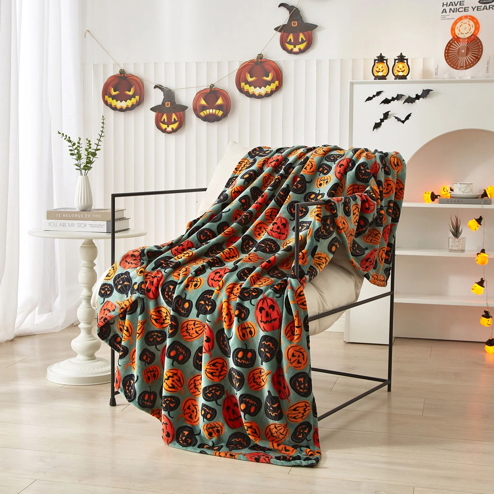 Way To Celebrate 50"x60" Multi-color Jack-O-Lantern Plush Throw | Walmart (US)