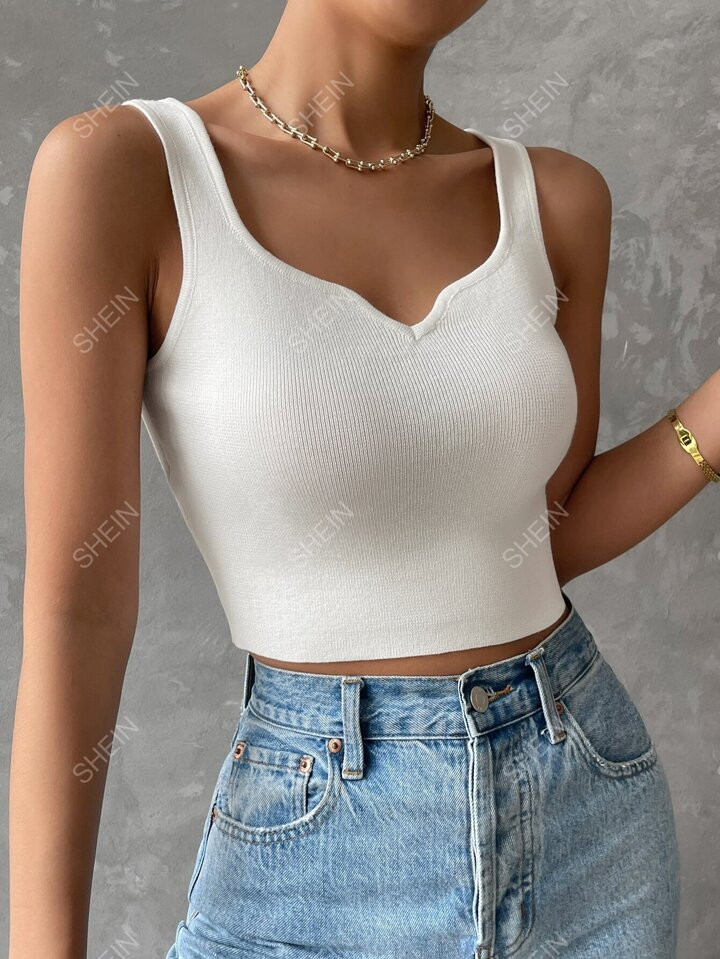 SHEIN Essnce Notched Detail Crop Tank Knit Top | SHEIN