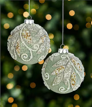 Southern Living Twelve Days of Christmas Collection Sugared Leaf Beaded Glass Ball Ornament, Set ... | Dillard's