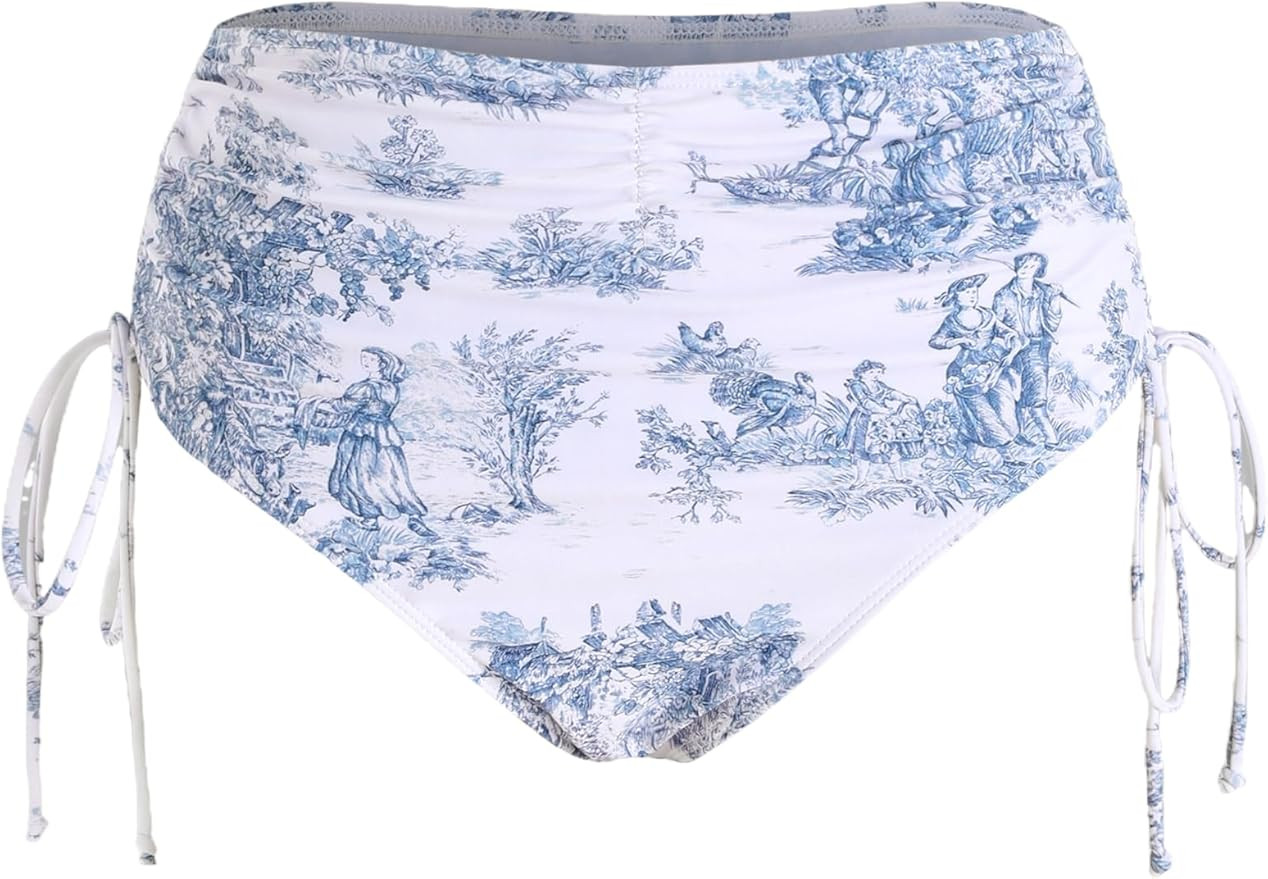 CIDER Toile de Jouy Ruched Bikini Bottom | Amazon (US)
