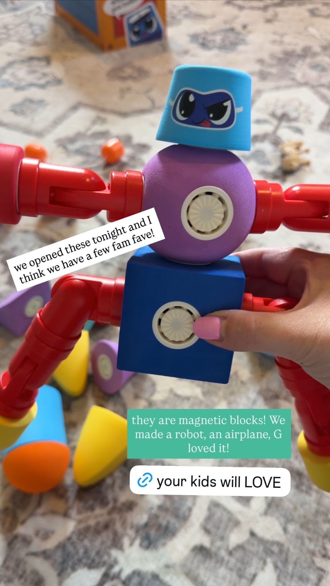 we opened these tonight and I think we have a few fam fave!  they are magnetic blocks! We made a robot, an airplane, G loved it!

#LTKSaleAlert #LTKKids #LTKmomlife