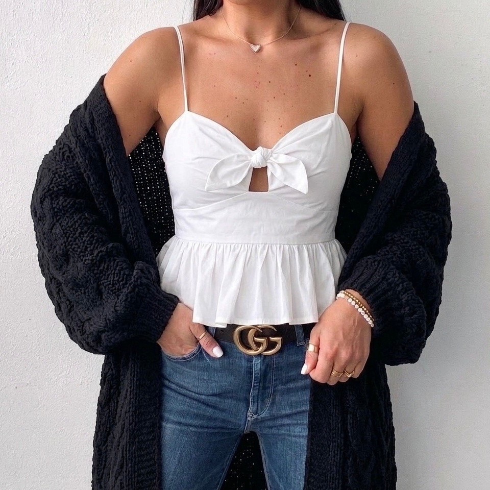 ASTR the Label Cotton Twist Cutout Bubble Peplum Camisole now 55% under $30 wearing size small