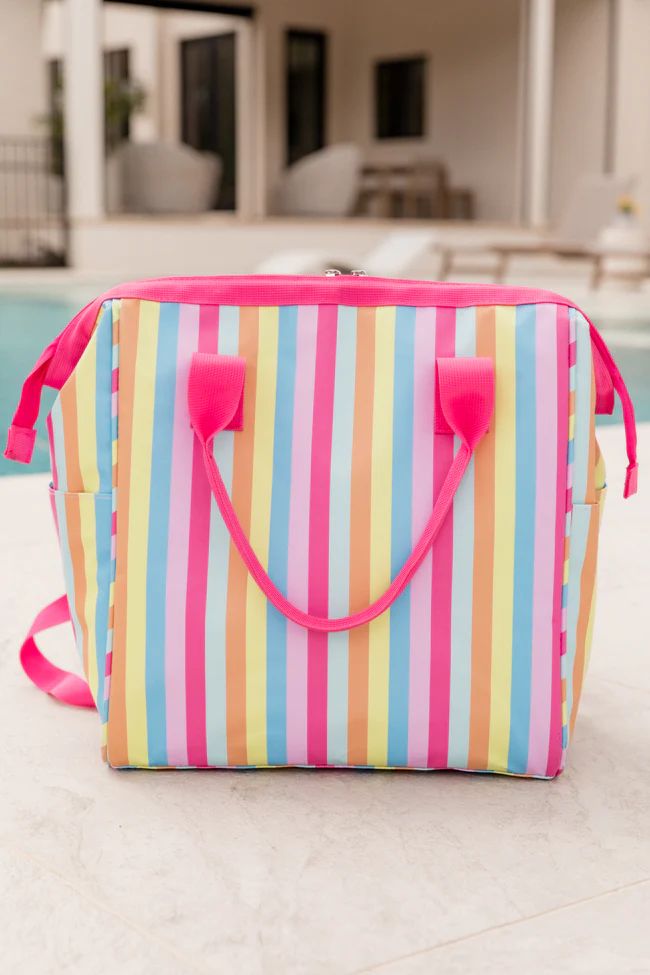Backpack Cooler In Summer Stripes | Pink Lily