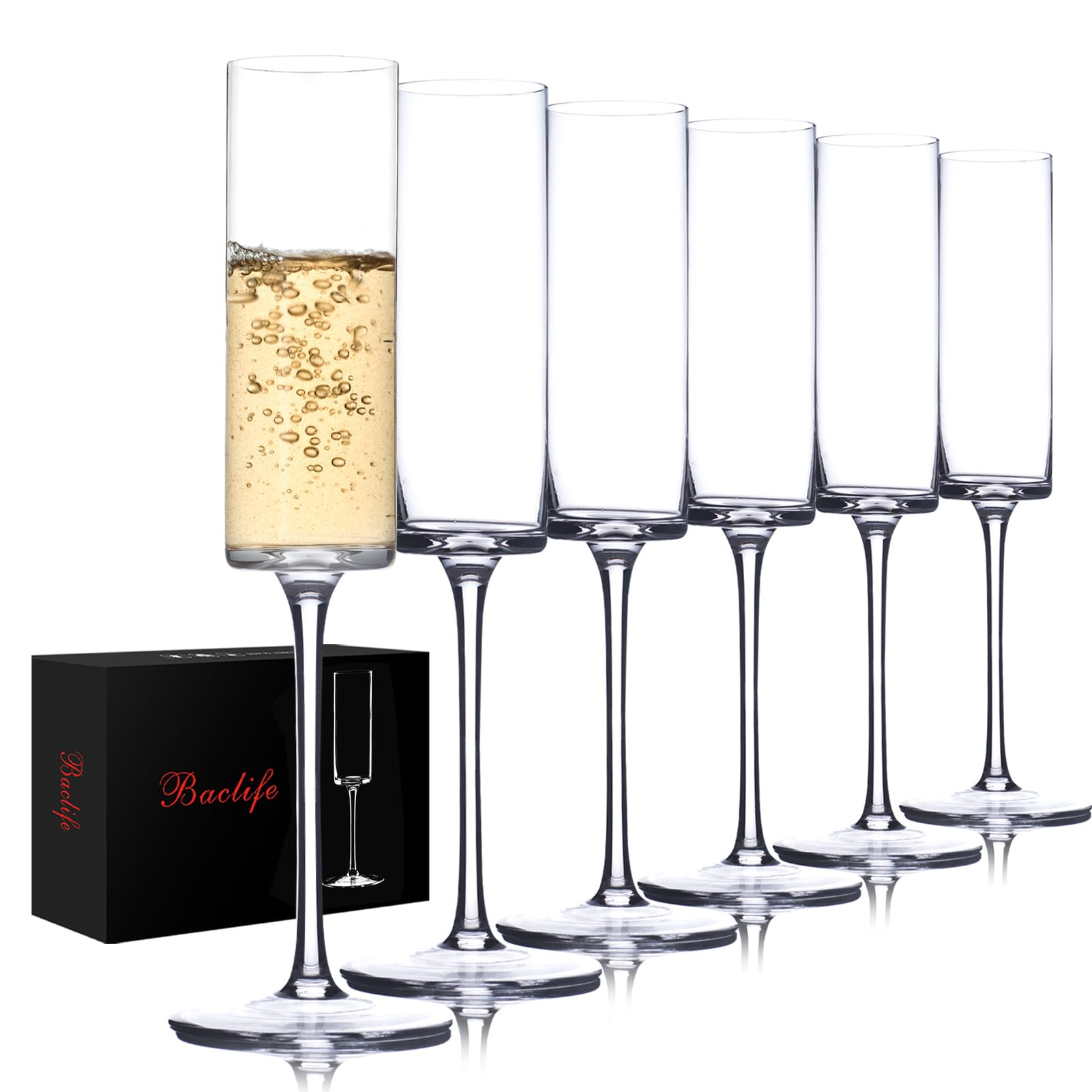 Crystal Champagne Flutes Set of 6 - Hand Blown Champagne Glasses With Long Stem - Elegant Sparkli... | Amazon (US)