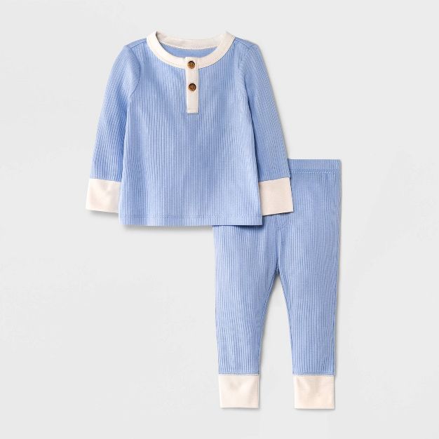 Baby Boys' 2pc Henley Rib Top & Bottom Set - Cat & Jack™ Blue | Target