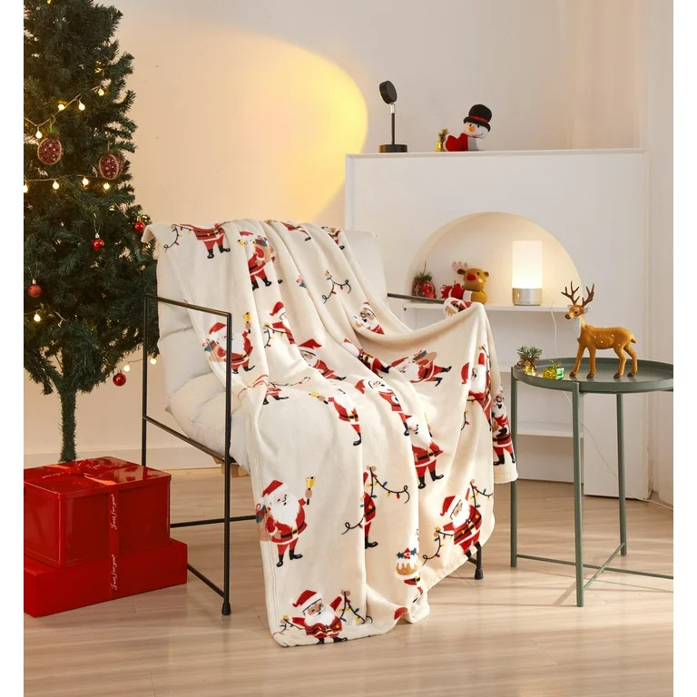 Holiday Time 50"x60" Tan Santa Rolled Plush Throw | Walmart (US)