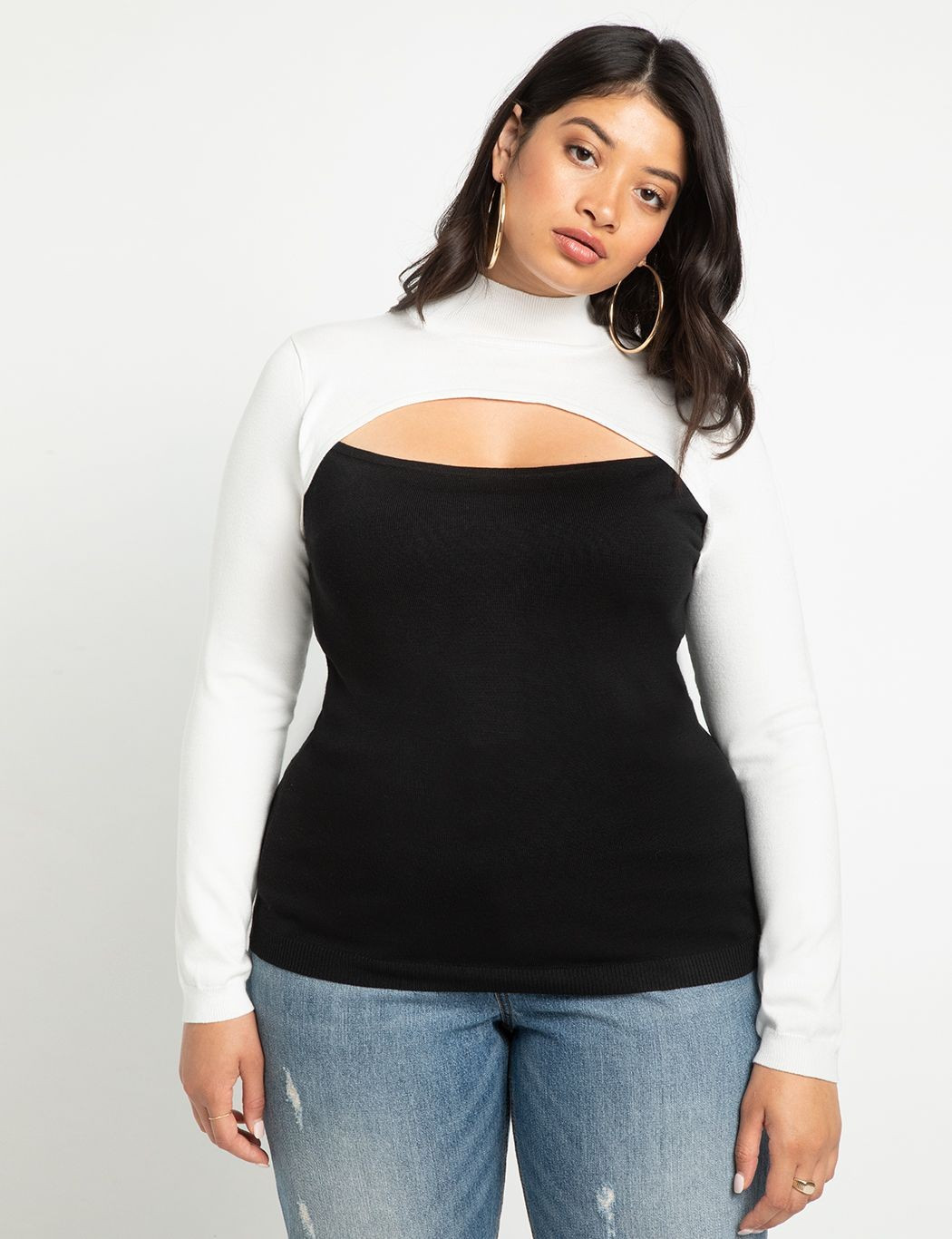 Colorblock Sweater With Cutout | Eloquii